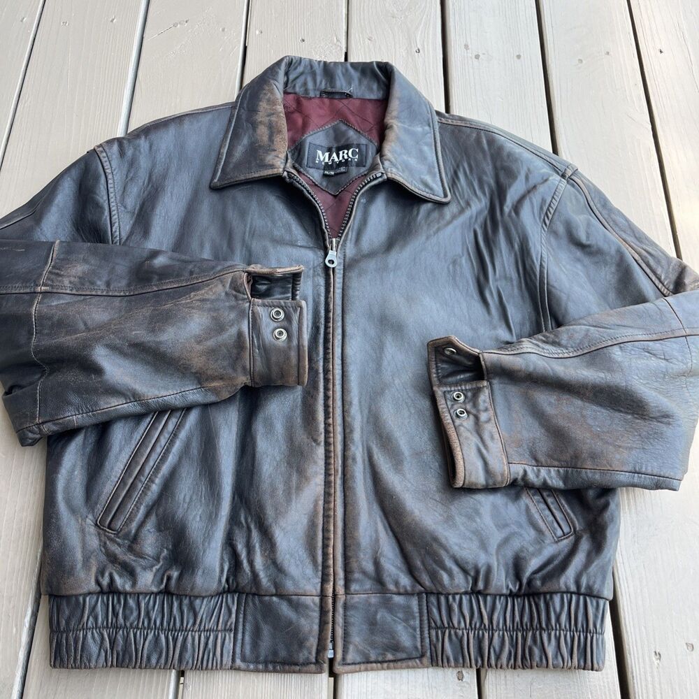 MARC New York Andrew Marc Vintage 1980's Bomber Leather Jacket Brown Size XL
